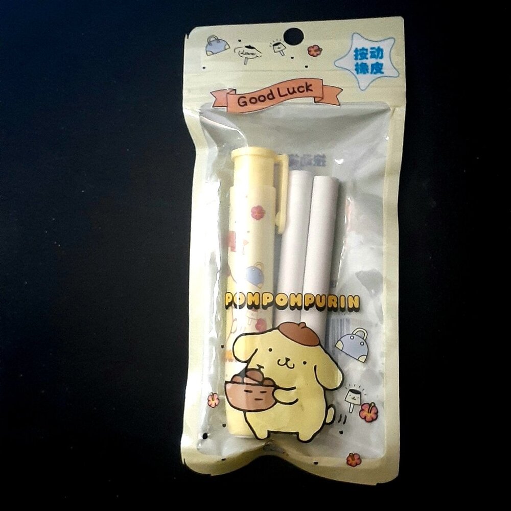 NEW!! Retractable Push Eraser Pompompurin - Cute Sanrio - with 2 Refills.